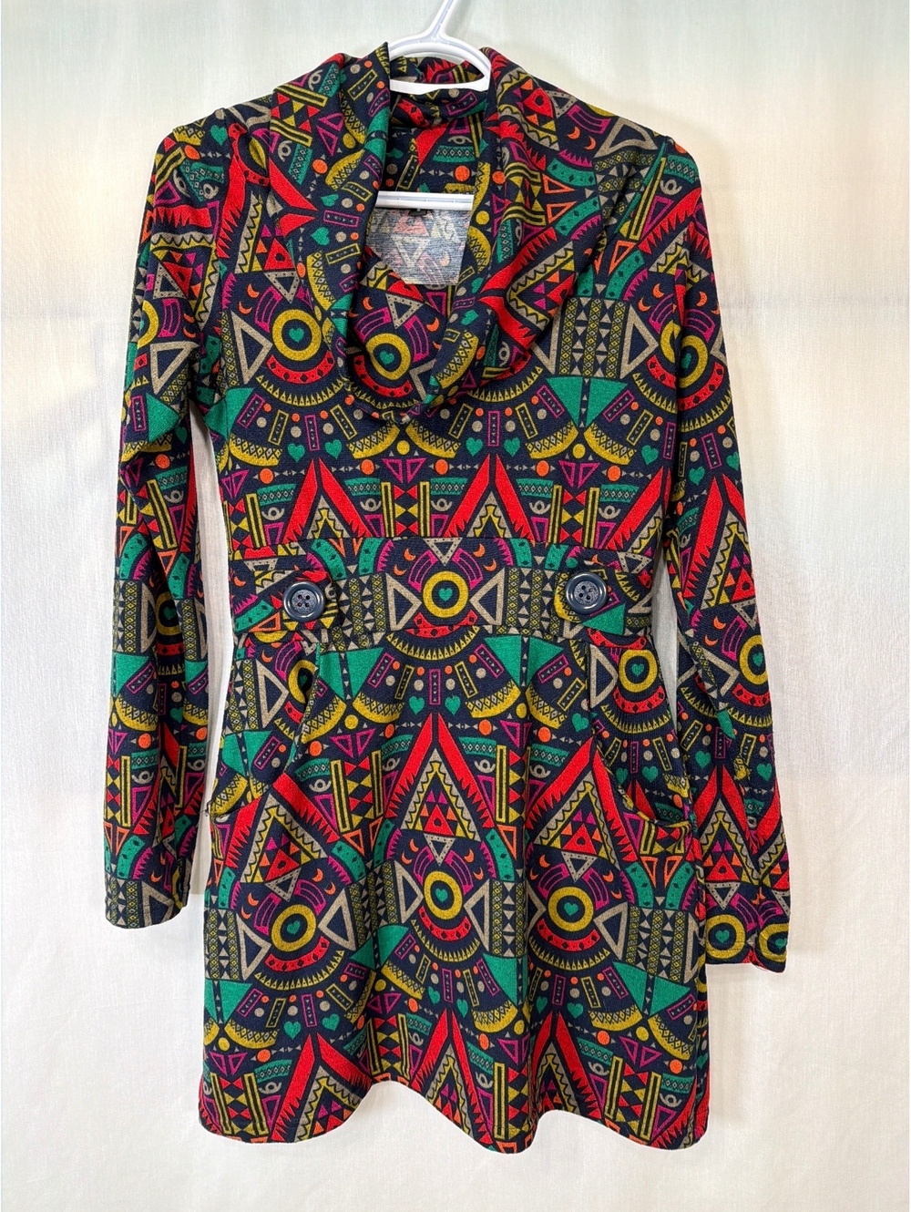 Geometric Cowl Neck Sweater Dress Women's Small